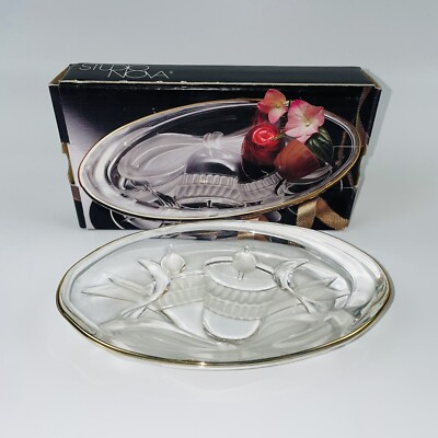 STUDIO NOVA 3D Glided Bells Frosty & Clear Oval Candy Trinkets Dish Gold Trim-image