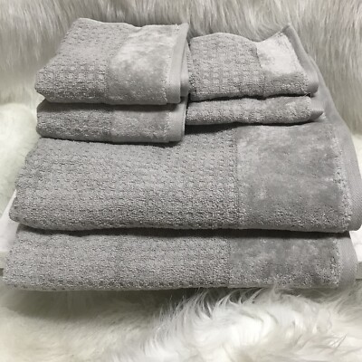 Madison Park 6 Piece Spa Waffle Cotton Towels Set Gray Grey-image