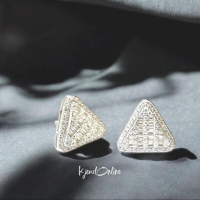 Men’s Moissanite Stud Earrings | 1.00ctw Triangle Shaped Iced Screwback Studs-image