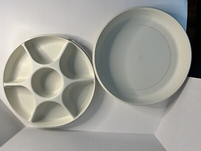 Vintage Tupperware 6 Divided Vegetable Fruit Chip Dip Serving Tray W/lid 13”-image