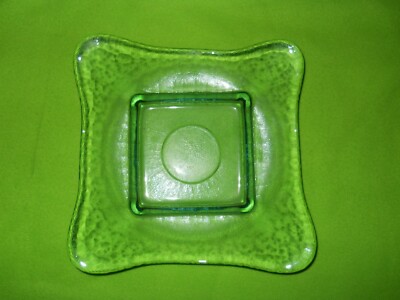 STUDIO ART FUSED GLASS SQUARE DISPLAY BOWL PLATE .-image