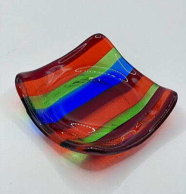 Jennifer Benjamin Fused Studio Art Glass Dish Multi Color-Signed JB-image