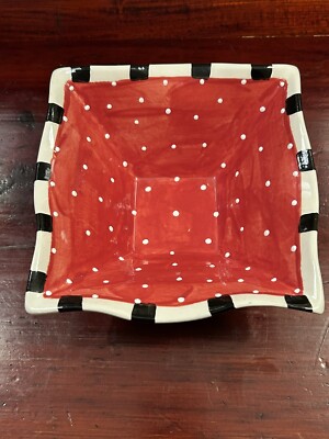 Studio Pottery Colorful 6.5” Square Bowl With Ruffled Edges By Pat Church-image