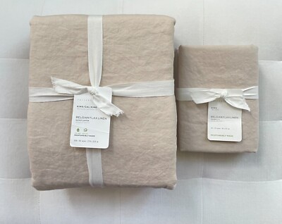 Pottery Barn BELGIAN FLAX LINEN Duvet King/Cal King & 2 King Shams Rosewater NWT-image