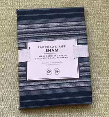 Pottery Barn Pillow Sham Standard PB Teen Railroad Stripe Blue New with Tags-image