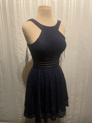 CITY STUDIO Women's Dress Size 1 Dark Blue Lace Zipper Back Sleeveless-image