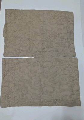 Pottery Barn  Set of 2 Quilted Shams Cotton 19x24 (25) Beige Floral-image
