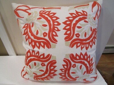 1 Pottery Barn Moroccan Tile embroidered pillow 22 coral photo shoot issue-image