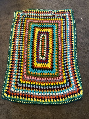 Vtg Crochet Afghan Multi-Color Shades Blanket Lap Throw 49”x 33”-image