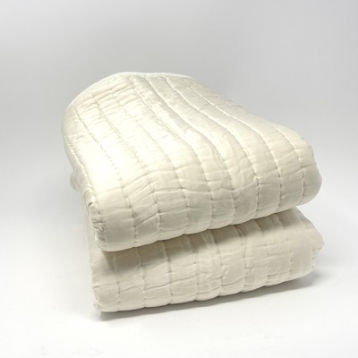 Pottery Barn Pick Stitch Cream Ivory Velvet Silk Standard Pillow Shams Set Of 2-image