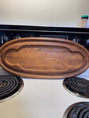 Vtg DANSK MCM Large Oval TEAK WOOD Serving Tray Cracker & Cheese Charcuterie Dip-image