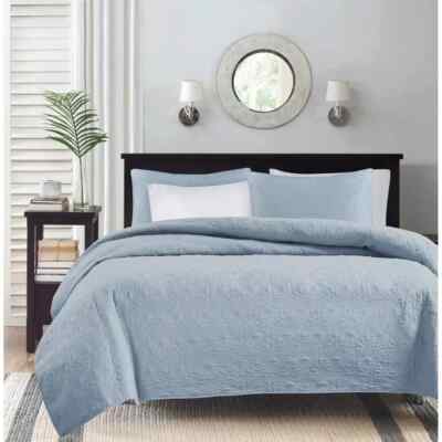 Madison Park Mansfield 3Pc Blue King/Cal. King Quilted Reversible Coverlet Set-image