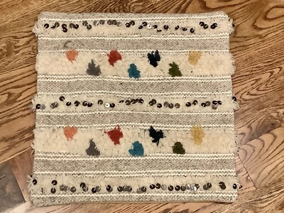 Pottery Barn Pillow Cover Boho Embellished  18 X 18 Wool Blend Zips Great Colors-image