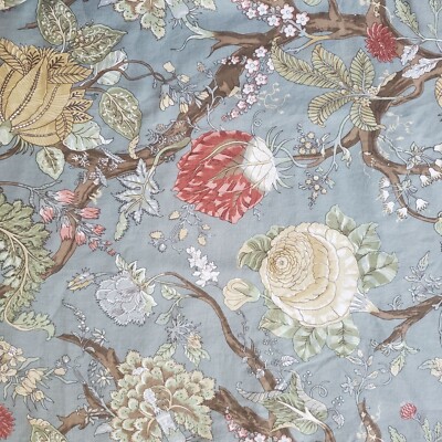 Pottery Barn Queen Duvet. Wells Palampore Linen/Cotton Blend Williamsburg Blue-image