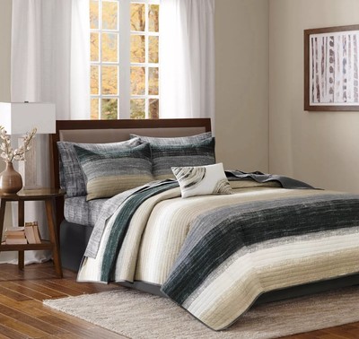 Madison Park Essentials Saben Quilt Set with Cotton Bed Sheets Taupe Queen-image