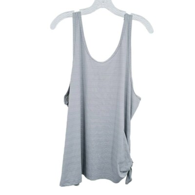 Athleta Max Out Tank Top XL Blue Grey White Stripe Side Tie Dip Back Athleisure-image