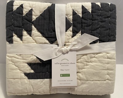 Pottery Barn Tallie Geometric Quilted Sham Ivory Charcoal Black 1 King 36x20-image