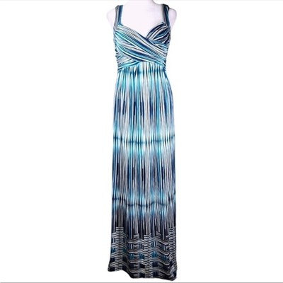 MAX STUDIO Multicolored Blue Geometric Stripe Sleeveless Beach Maxi Dress  Small-image