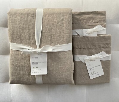 Pottery Barn BELGIAN FLAX LINEN Duvet Full Queen & Euro Shams Dark Flax NWT-image