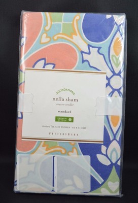 POTTERY BARN NELLA FLORAL FLOWER SHAM STANDARD BLUE #114-image