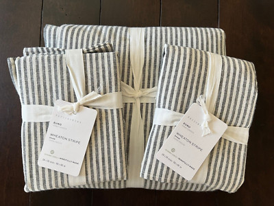Pottery Barn Wheaton Striped Linen Cotton Duvet Cover F/Queen & 2 Euro Shams New-image