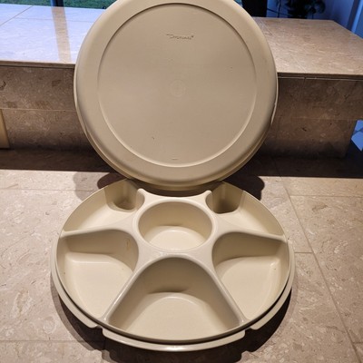 Vintage Tupperware Veggie Chip Dip Divided Serving Tray 1665-2 Lid 1666-2 Almond-image