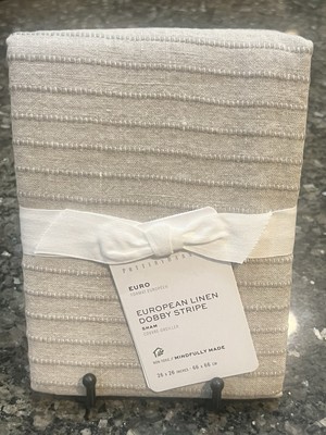 NEW Pottery Barn European Linen Dobby Stripe, Euro Sham for Duvet, Flax-image