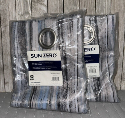 2 Piece Sun Zero Blackout Allegory Abstract Grommet Curtain Panel 95 in New Blue-image