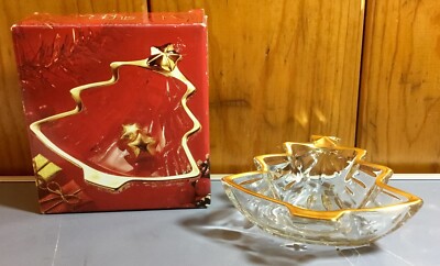 Studio Nova Christmas Tree Shaped Yuletide Gold Trimmed Glass Dinner Mints Dish-image