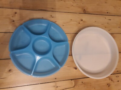 Vintage Tupperware 7 Divided Vegetable Fruit Chip And Dip Serving Tray W Lid B40-image