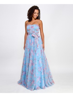 CITY STUDIO Womens Light Blue Ruffle Tie Belt Corse Formal Dress Juniors 0-image