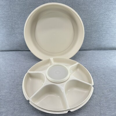TUPPERWARE - VTG Divided Serving Tray & Dip Bowl w/ Lids #1665-3 & 1667-8-image