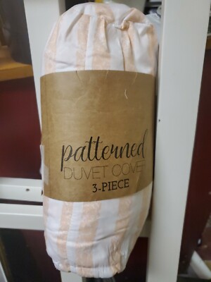 iEnjoy Home Patterned 3 Piece Duvet Cover Set Full/Queen Peach Stripe-image