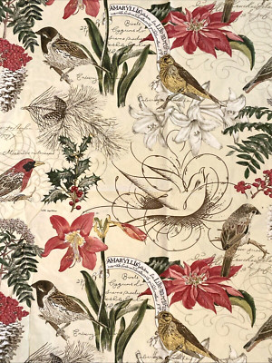 *RARE* Pottery Barn ~WINTER BIRD~ King Duvet Cover Berries Amaryllis-image
