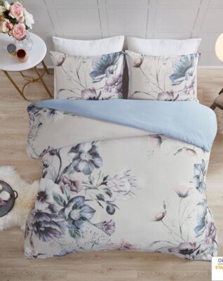 NIP Madison Park Cassandra Blue Floral Full Queen Duvet Cover Set -image