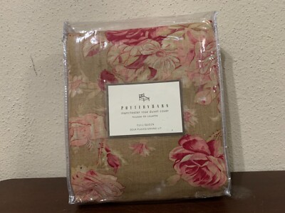 Pottery Barn Manchester Rose Full/Queen Duvet Cover Linen Cotton New-image
