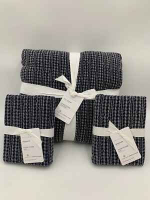 Pottery Barn Honeycomb Cotton Duvet Cover Full Queen Midnight w/ 2 Shams R119-image