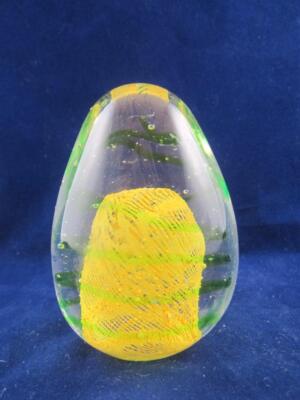 Unique Yellow/Green Swirl Studio Art Glass Egg Paperweight-image
