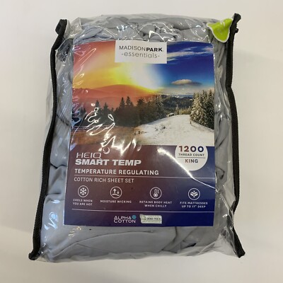 Madison Park 1200 TC HeiQ Smart Temp Temperature Regulating King Sheet Set Grey-image