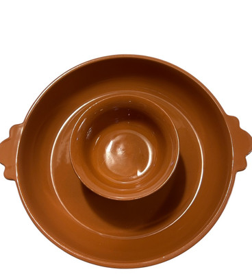 Vintage Glazed Terracotta Burnt Orange Red Chip & Dip-image