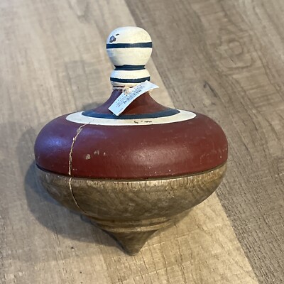 Pottery Barn Patriotic Americana Spinning Toy Top Natural Wood Decor Shabby-image