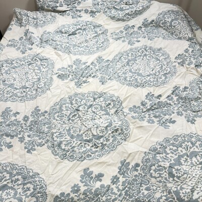 Pottery Barn duvet king blue floral 100% cotton buttons modern-image