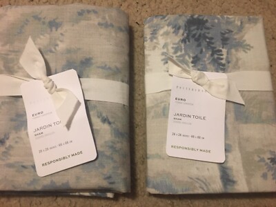 2 POTTERY BARN Jardin Toile Shams EURO Size sham Potterybarn brand NEW blue-image