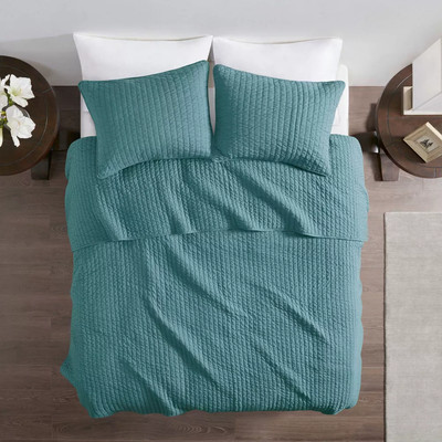 Madison Park 2pc Twin/Twin Extra Long Mitchell Reversible Coverlet Set Teal-image