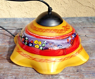 MILLEFIORI HANGING CEILING LAMP SHADE VENETIAN GLASS STUDIO ART ORANGE RED 13