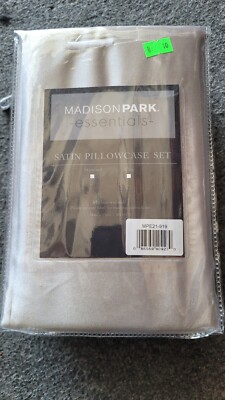 Madison Park Silver Satin Luxury Solid Pillowcases 2 Standard BRAND NEW-image