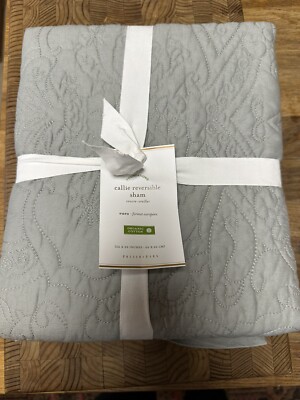 1 Pottery Barn Sham Callie Reversible Quilted Sham STANDARD Size Gray White New!-image