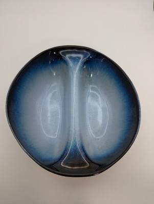 Peter Pots Pottery Blue Large Chip N Dip Oval Serving Bowl Signed-image