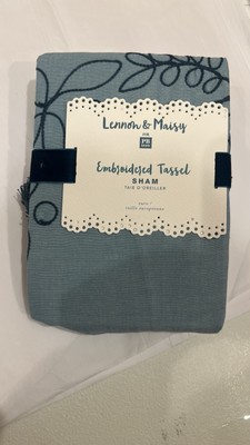 Pottery Barn Lennon & Maisy Embroidered Tassel Sham Euro NWT PB TEEN Aqua New-image