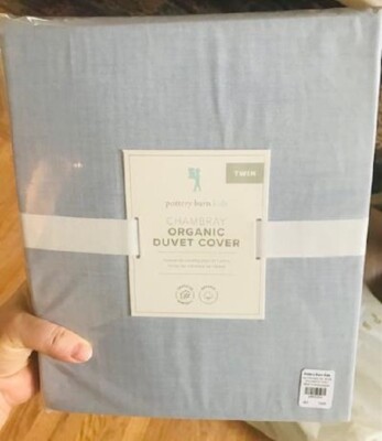 Pottery Barn Chambray Duvet Cover Pale Blue Twin & Standard Sham Striped Kids🦩-image